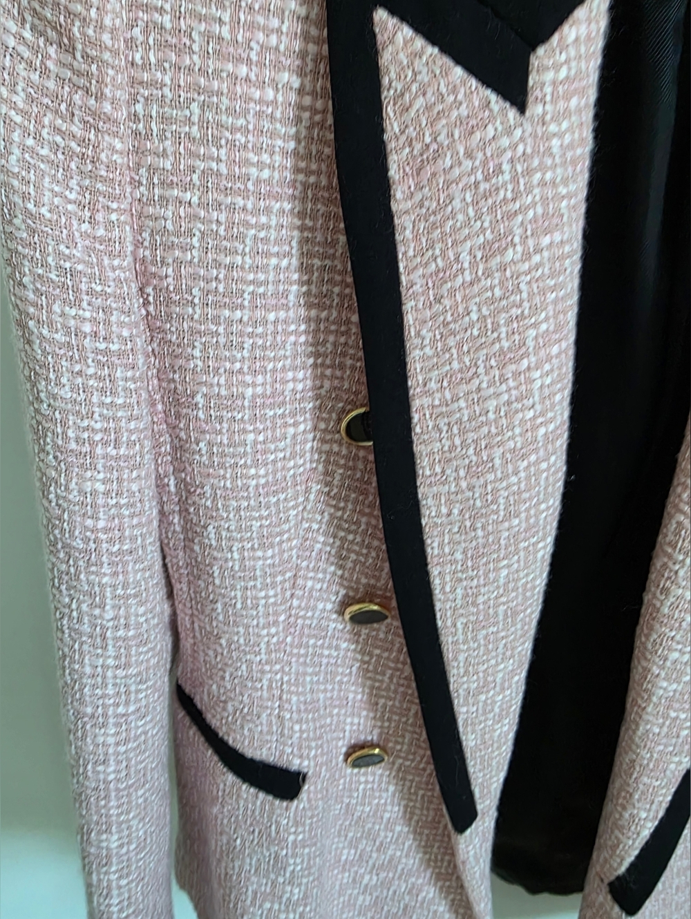 Zara Pink Tweed Blazer with Black Trim - Picture 3 of 7